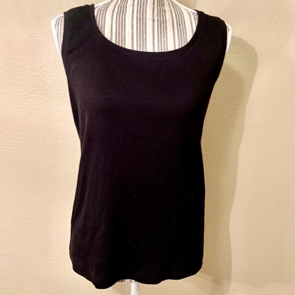 NEW Chico’s Tank Top Sz 2 (Lge 12) Black Ribbed 97% Cotton 3% Spandex Boat-Neck